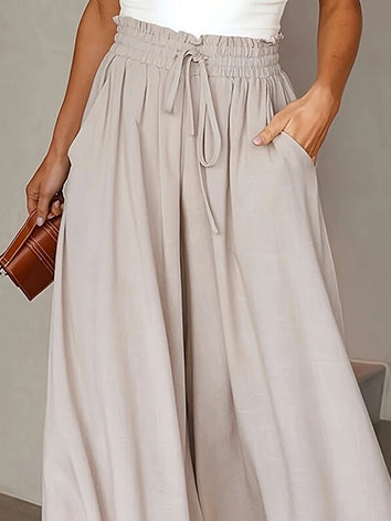 Loose Wide Leg Drawstring Solid Color Casual Pants Bottoms Trousers