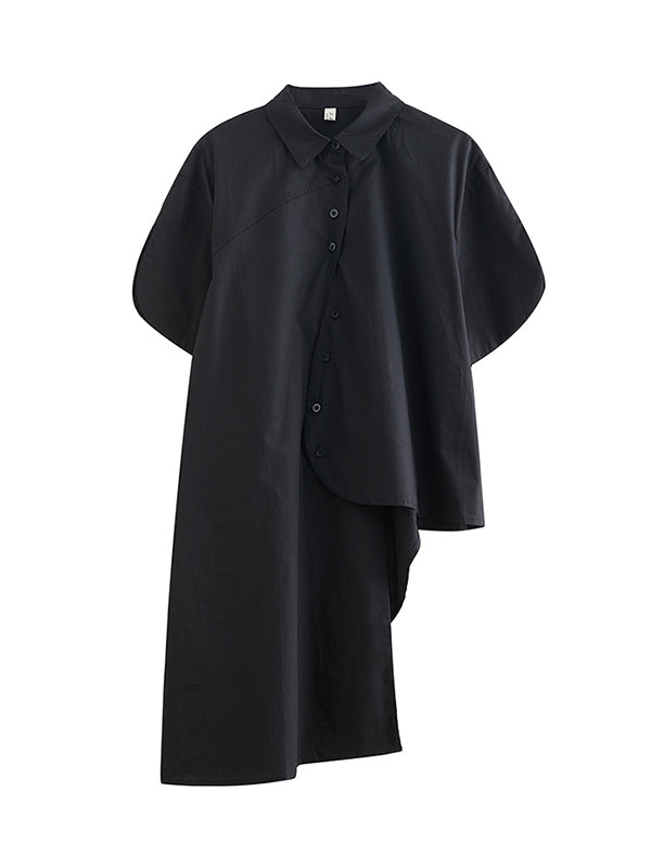 Irregular Clipping Solid Color Lapel Shirts Tops