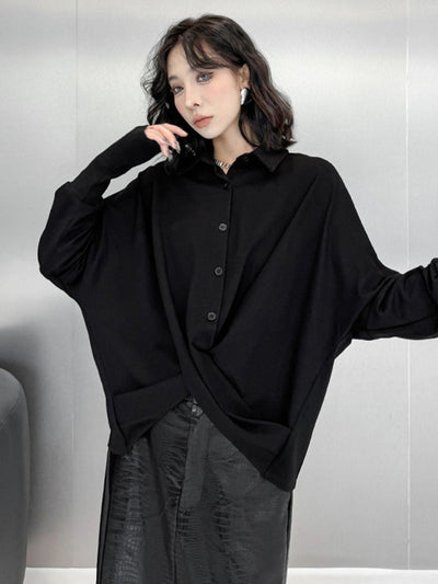 Hipster Irregularity Buttoned Solid Color Twist Lapel Collar Blouses&Shirts Tops