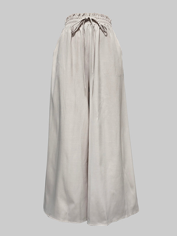 Loose Wide Leg Drawstring Solid Color Casual Pants Bottoms Trousers