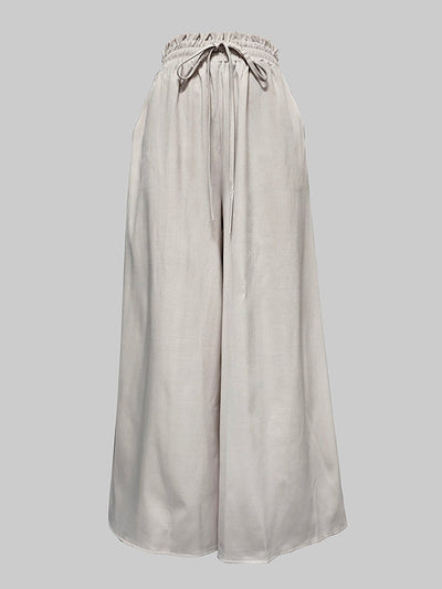 Loose Wide Leg Drawstring Solid Color Casual Pants Bottoms Trousers