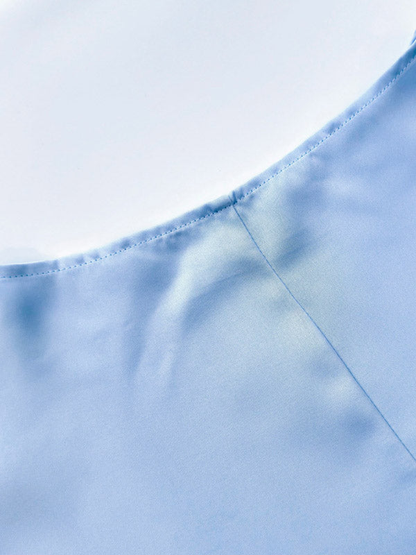 Loose Solid Color Split-Joint Boat Neck Long Sleeves Blouse & Shirt + Skirt Two Pieces Set