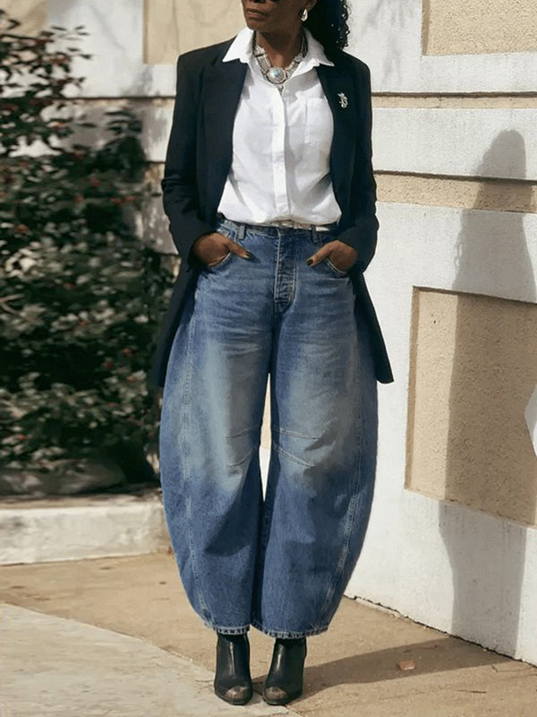 Harem Pants Pleated Split-Joint Jean Pants Bottoms