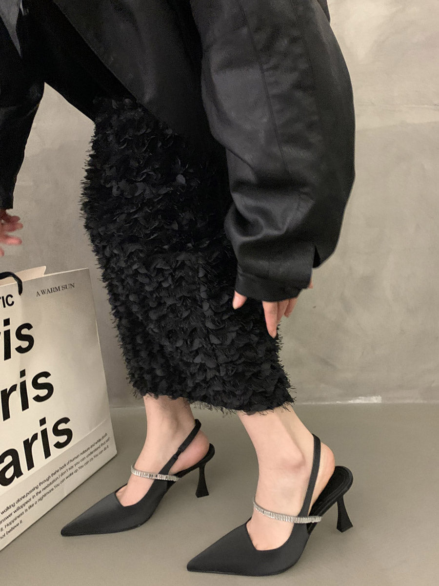 Belted Pointed-Toe Shiny Pumps