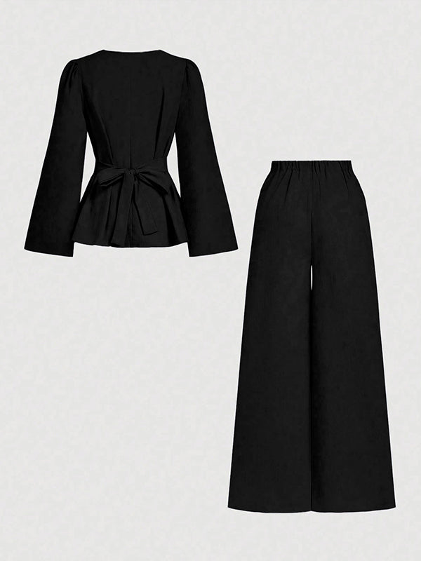 High Waisted Loose Solid Color Split-Joint Pants Trousers