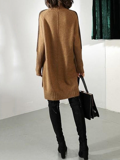 Loose Long Sleeves Contrast Color Half Turtleneck Sweater Dresses