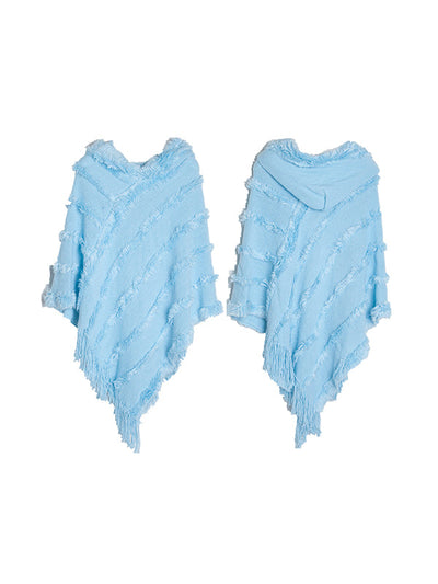 Hooded Keep Warm Solid Color Tasseled Cape Shawl&Cloak