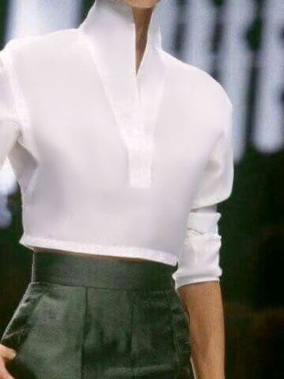 Long Sleeves Loose Solid Color High Neck Blouses&Shirts Tops