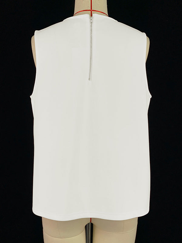 A-Line Loose Solid Color Split-Joint Round-Neck Vest Top