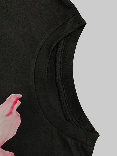 Short Sleeves Skinny Floral Printed Split-Joint Round-Neck T-Shirts