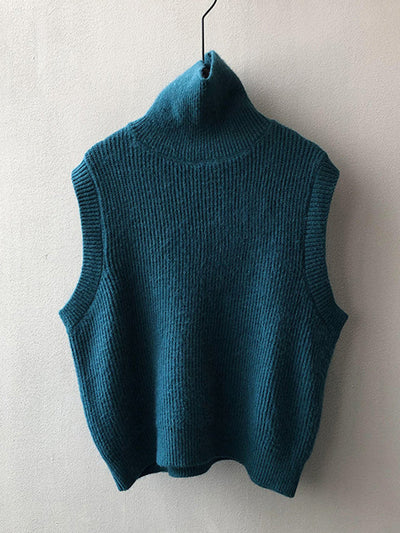 Casual Loose Sleeveless Solid Color High-Neck Sweater Vest Outerwear