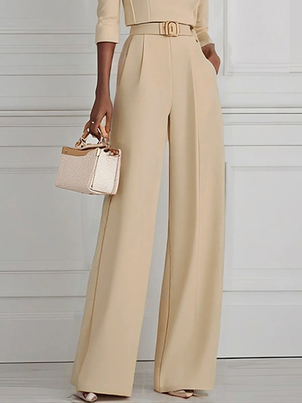 High Waisted Straight Leg Pleated Solid Color Split-Joint Pants Trousers