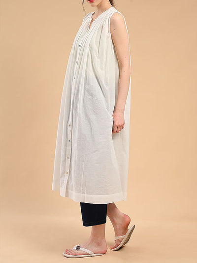 Loose Sleeveless Pleated See-Through Round-Neck Midi Dresses