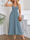 A-Line Loose Pleated Solid Color Split-Joint Deep V-Neck Maxi Dresses