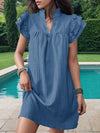 A-Line Loose Ruffled Solid Color Stand Collar Mini Dresses