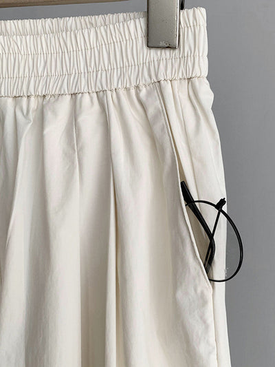 High Waisted Loose Elasticity Pleated Solid Color Split-Joint Pants Trousers