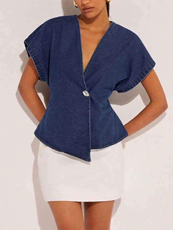 Raglan Sleeve Split-Joint V-Neck Blouses&Shirts Tops