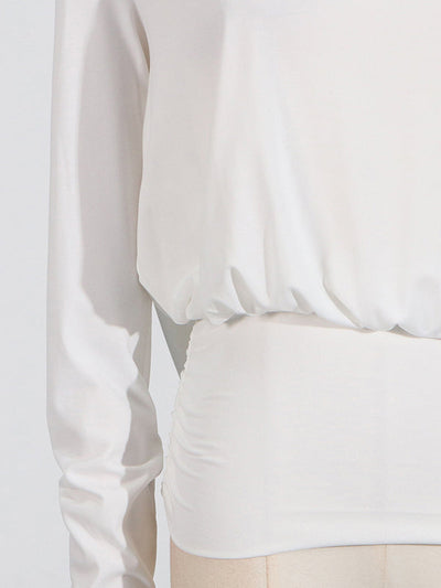 Long Sleeves Backless Shoulder Pad Solid Color Round-Neck Blouses&Shirts Tops