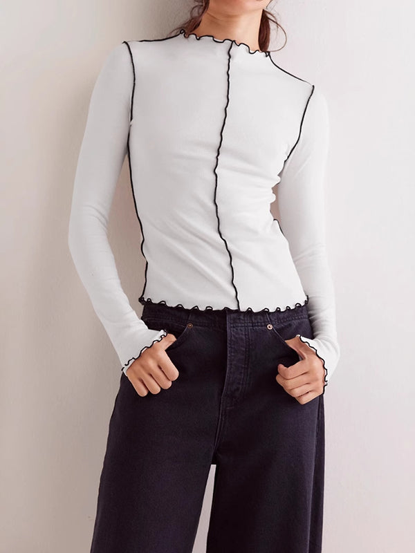 Long Sleeves Skinny Solid Color Round-Neck T-Shirts