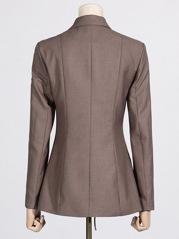 Long Sleeves Loose Pockets Solid Color Tied Notched Collar Blazer Outerwear