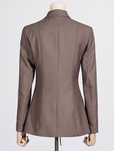 Long Sleeves Loose Pockets Solid Color Tied Notched Collar Blazer Outerwear