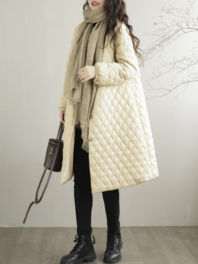 Long Sleeves Loose Buttoned Cotton-Padded Clothes Quilted Round-Neck Padded Coat Padded Coat/Down Coat