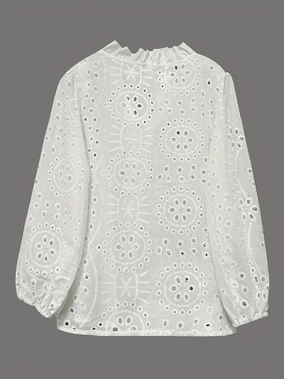 Irregularity Long Sleeves Buttoned Flower Shape Hollow See-Through Single-Breasted Solid Color Split-Joint V-Neck Blouses&Shirts Tops