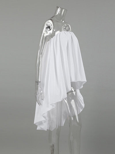 High-Low Sleeveless Elasticity Pleated Solid Color Split-Joint Tube Blouses&Shirts Tops