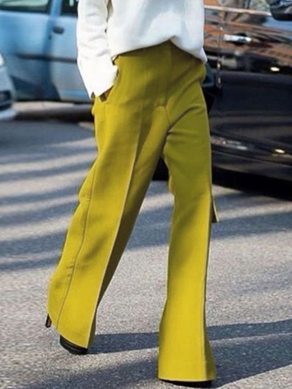 High Waisted Loose Solid Color Split-Joint Pants Trousers