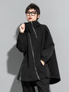Fashion Irregularity Loose Solid Color Zipper Hooded Outerwear