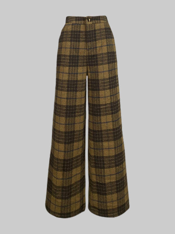 High Waisted Loose Plaid Split-Joint Pants Trousers