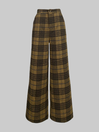 High Waisted Loose Plaid Split-Joint Pants Trousers