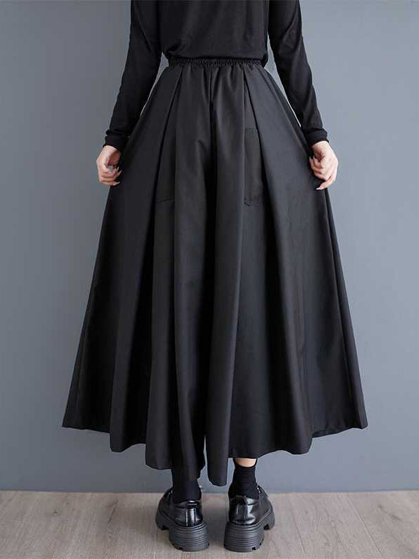 A-Line High Waisted Drawstring Elasticity Pockets Solid Color Culotte Pants