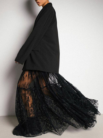 A-Line High Waisted Gauze Pleated See-Through Split-Joint Skirts