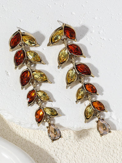 Leaves Shape Rhine Stones Earrings Accessories