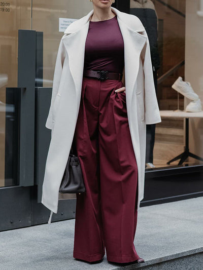 High Waisted Loose Pleated Solid Color Split-Joint Suit Pants Trousers