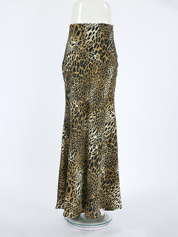 High Waisted Mermaid Leopard Split-Joint Skirts
