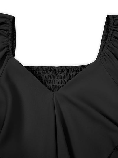 Flared Sleeves Half Sleeves Elasticity Ruffled Solid Color Split-Joint Tied Waist V-Neck Mini Dresses