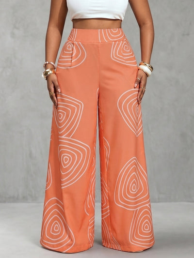 High Waisted Wide Leg Contrast Color Printed Pants Trousers