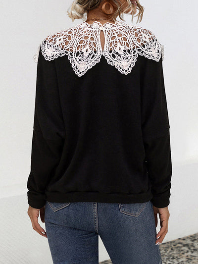 Long Sleeves Loose Hollow Split-Joint Round-Neck Blouses&Shirts Tops