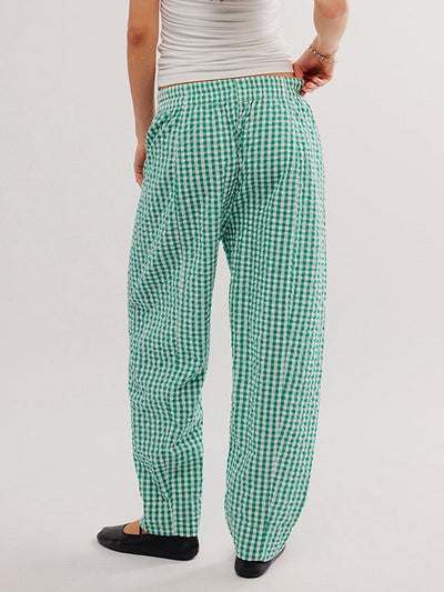 Loose Plaid Pockets Split-Joint Pants Trousers