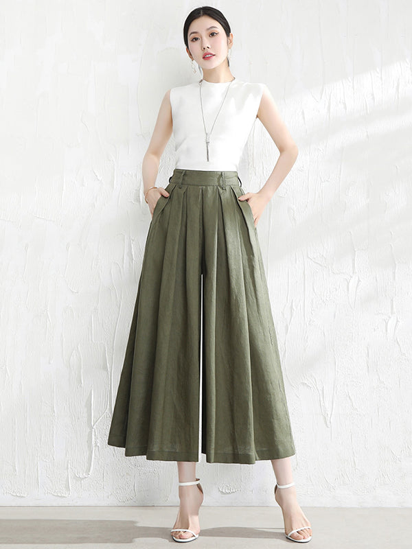 5 Colors Loose Solid Color Ramie Cotton Wide Leg Pants