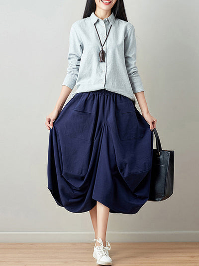 Artistic Retro Ramie Cotton 6 Colors Loose Irregular Elasticity Skirt