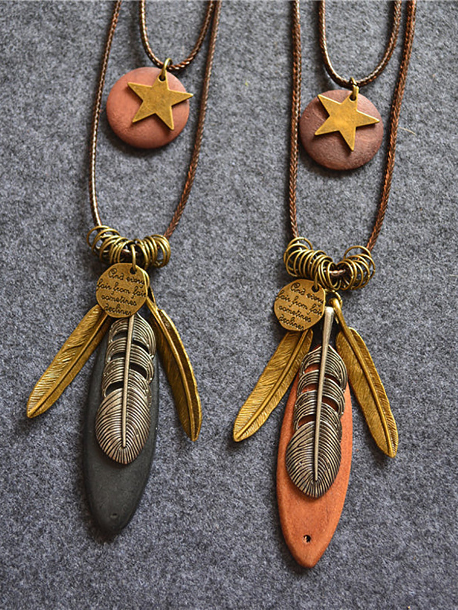 Wool Feathers Tassel Sweater Chain Necklace