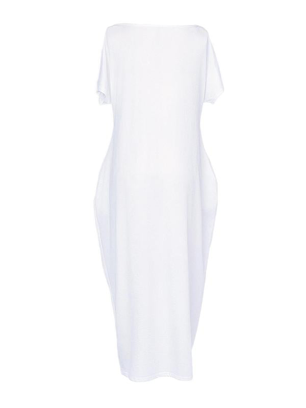 Loose Short Sleeves Solid Color Round-Neck Maxi Dresses