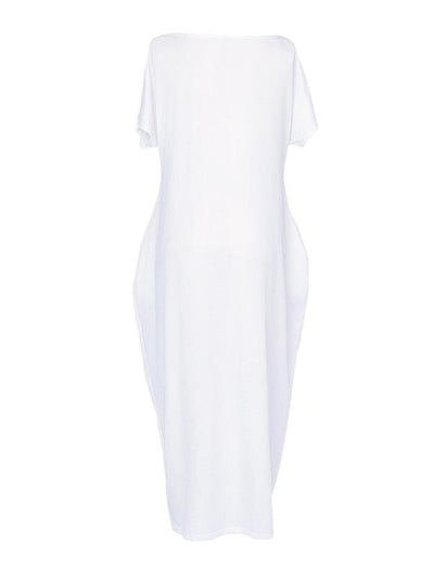 Loose Short Sleeves Solid Color Round-Neck Maxi Dresses