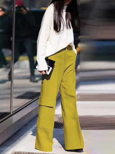 High Waisted Loose Solid Color Split-Joint Pants Trousers