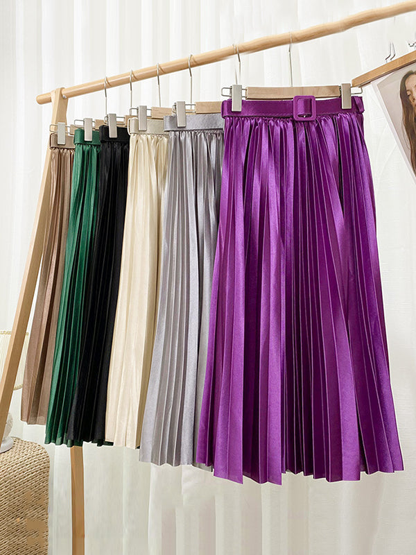 Loose Pleated Solid Color Skirts Bottoms