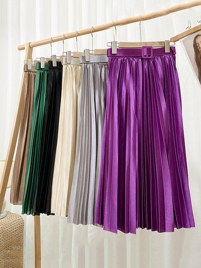Loose Pleated Solid Color Skirts Bottoms