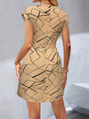 A-Line Loose Printed Tied Waist V-Neck Mini Dresses